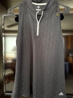 adidas Black Sleeveless Golf Polo tank top with White Zip and Logo